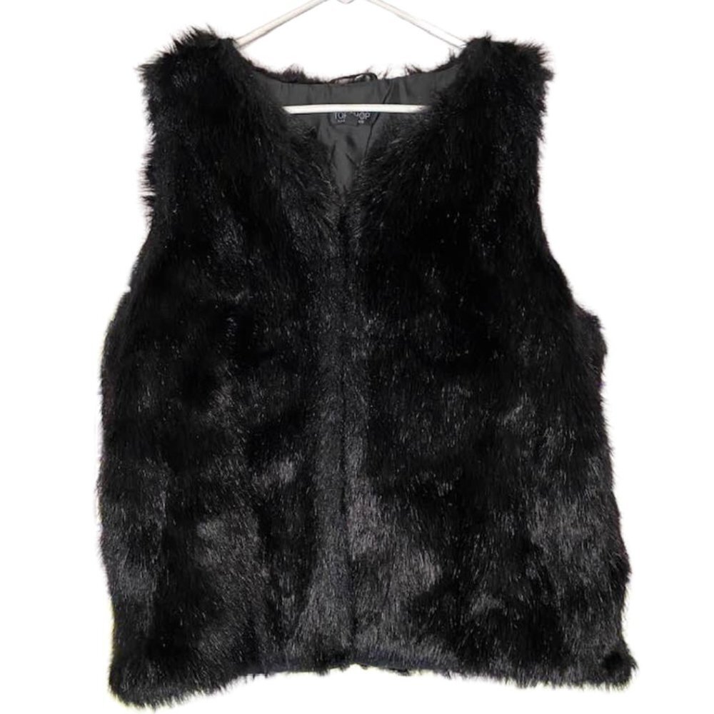 Topshop Black Faux Fur Sleeveless Vest With Clasp Closure - Size 8